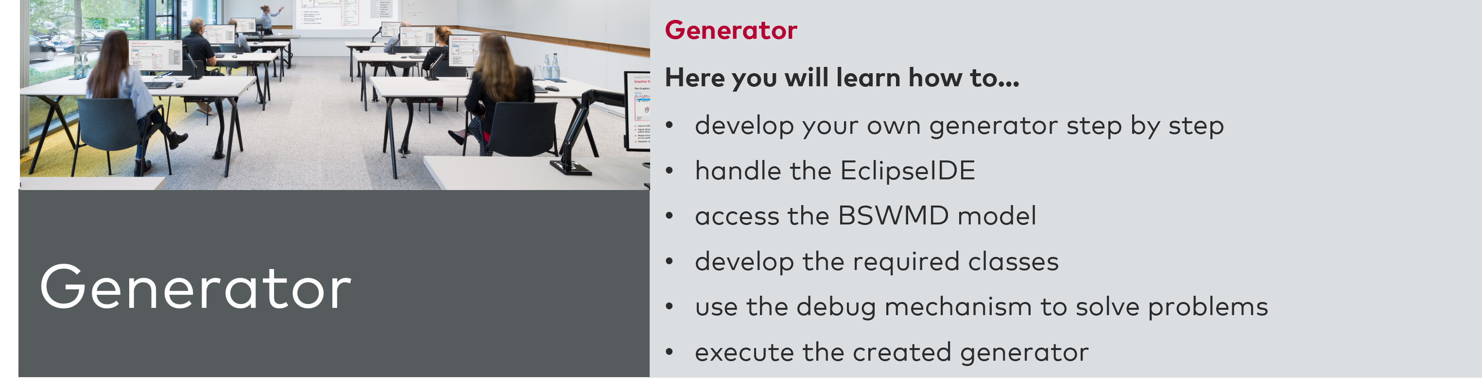 Learning goals and button to open module 2: Generator