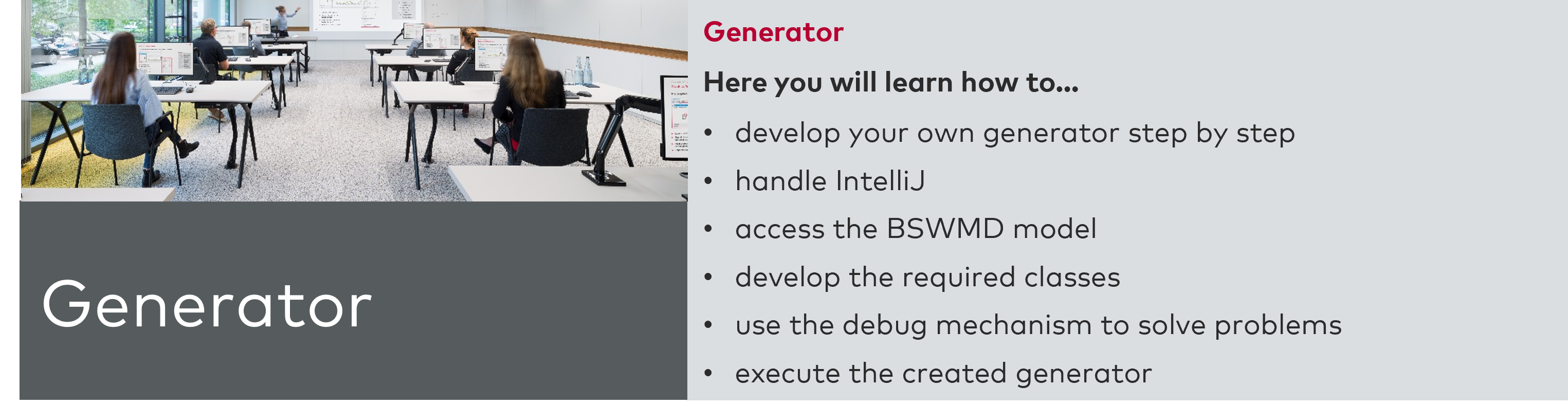 Learning goals and button to open module 2: Generator