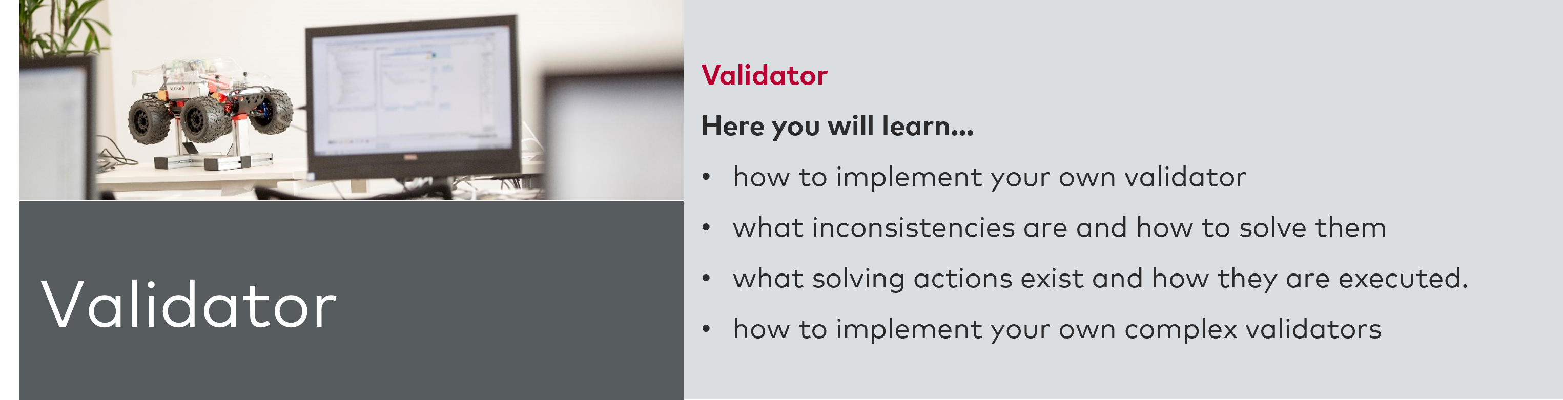 Learning goals and button to open module 3: Validator